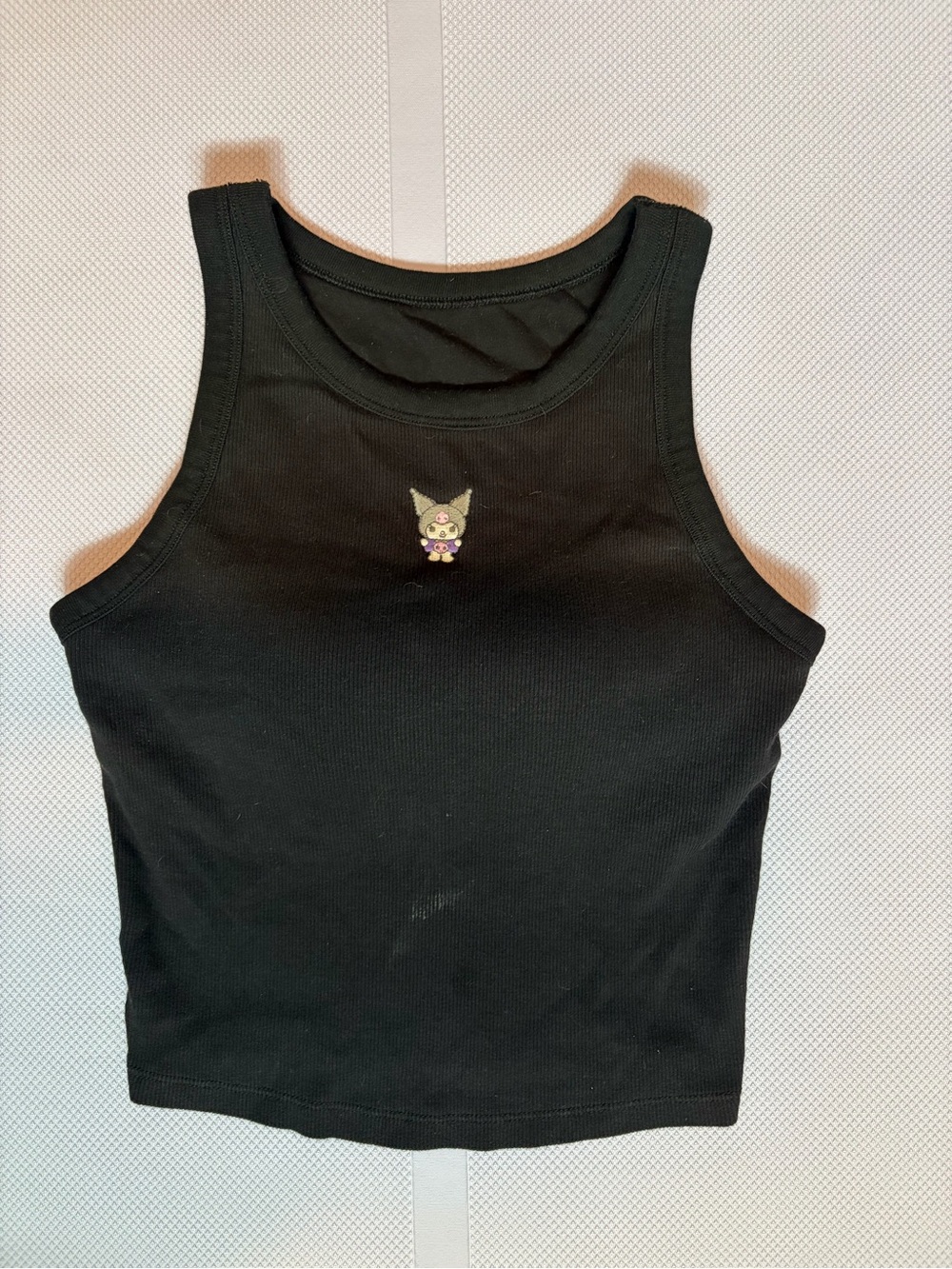 Uniqlo Black Ribbed Tank Top with Sanrio’s Kuromi Embroidered